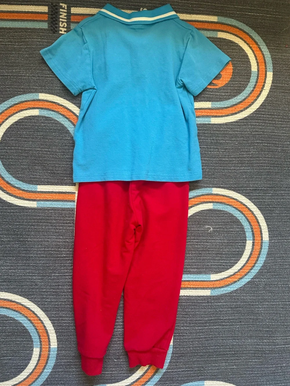 Kids Blue Cherries Polo Top and Red Pants Set